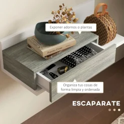 Mueble recibidor con espejo Odda Homcom 1 cajón blanco/gris
