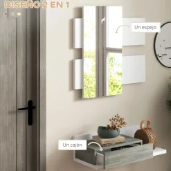 Mueble recibidor con espejo Odda Homcom 1 cajón blanco/gris