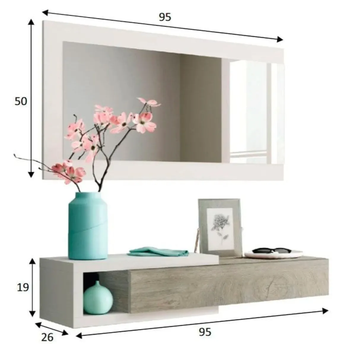 Mueble recibidor Enzo con espejo blanco artik/Alaska