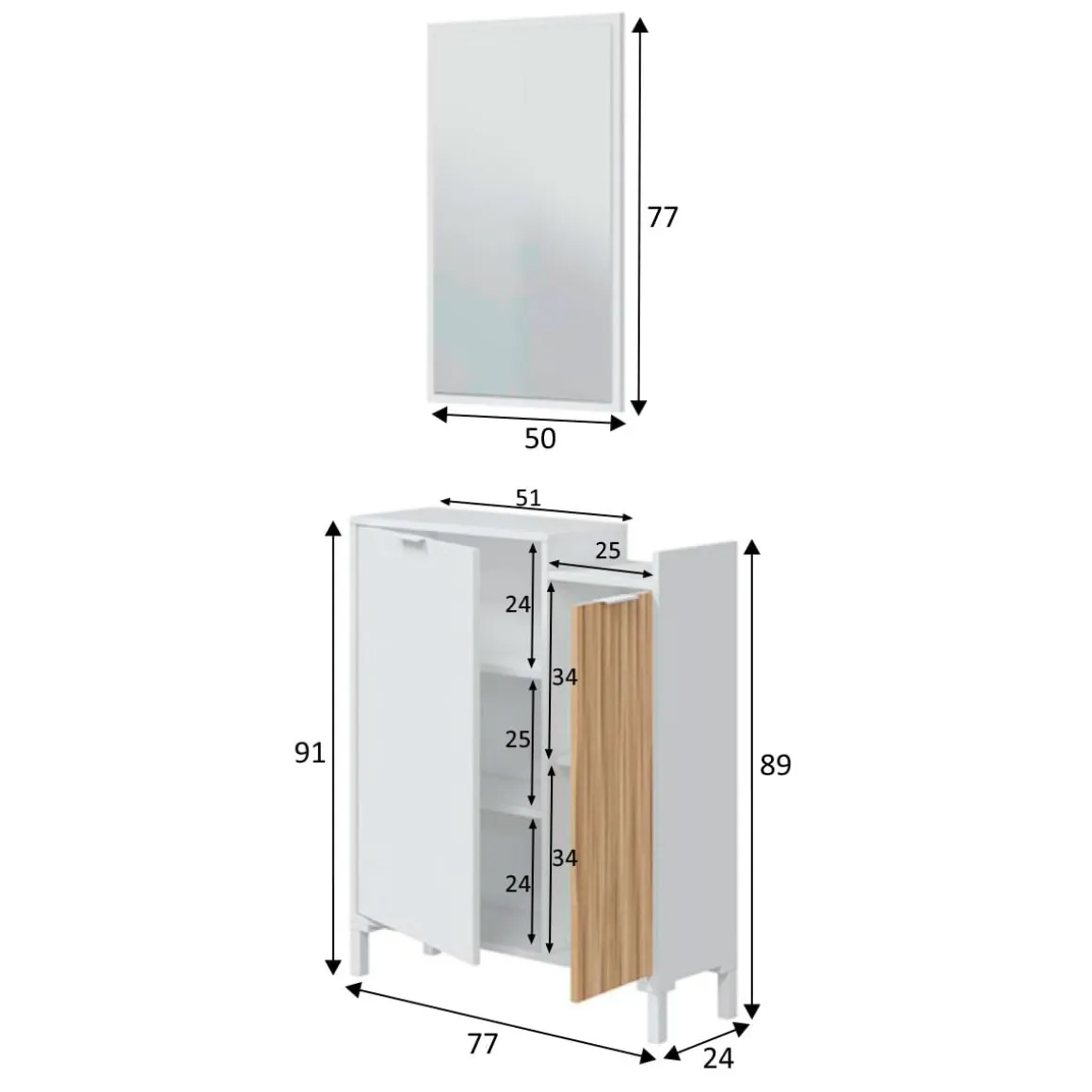 Mueble recibidor Ethna con espejo blanco Artik/natural 91x77x25 cm