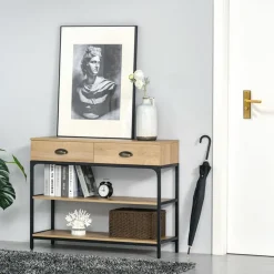 Mueble recibidor Homcom 2 cajones + 2 estantes roble 79,2x100x35 cm