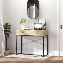Mueble recibidor Homcom 2 cajones natural/negro 76x90x35 cm