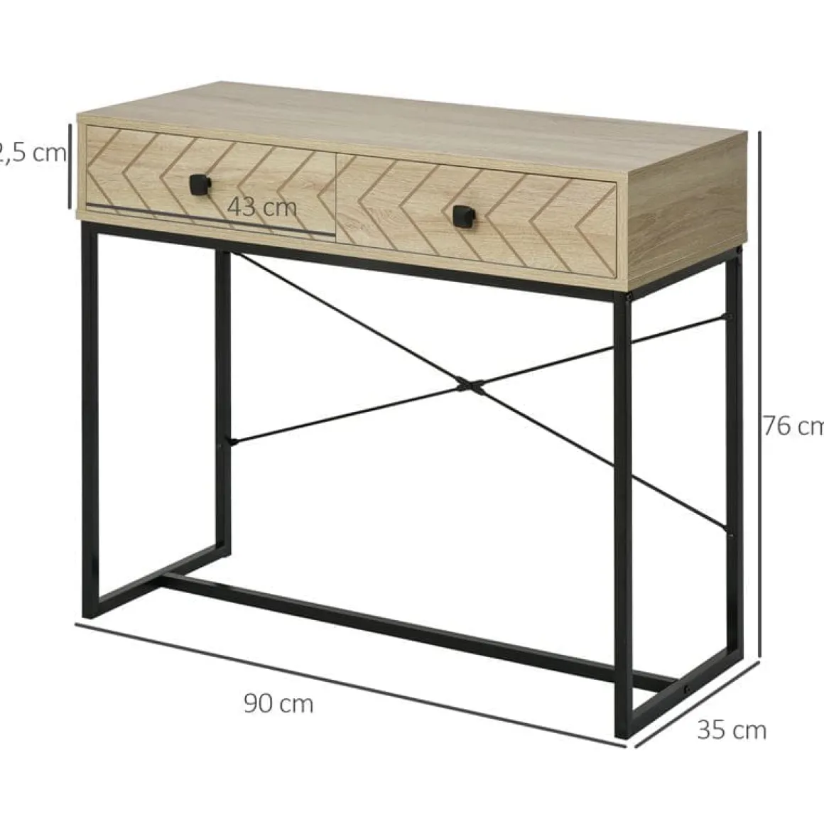 Mueble recibidor Homcom 2 cajones natural/negro 76x90x35 cm
