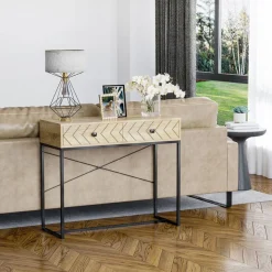 Mueble recibidor Homcom 2 cajones natural/negro 76x90x35 cm