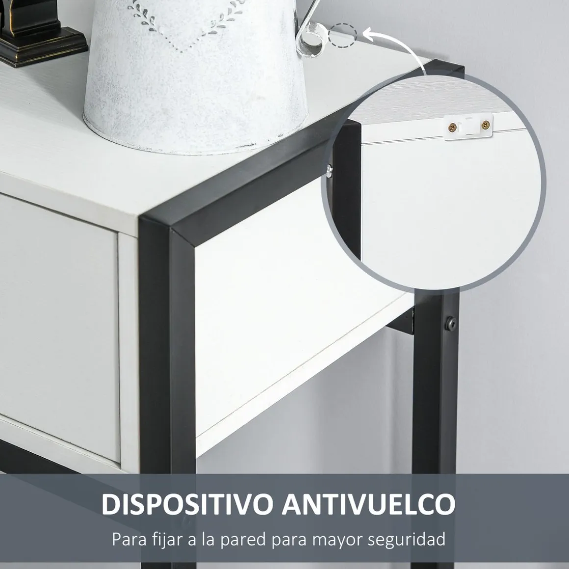 Mueble recibidor Homcom Afrodita pies ajustables + 2 cajones negro/blanco 81x34x120 cm