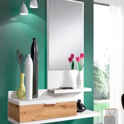 Mueble recibidor Lía con espejo roble nodi/blanco artik 116x81x29 cm