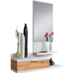 Mueble recibidor Lía con espejo roble nodi/blanco artik 116x81x29 cm
