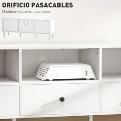 Mueble TV Alaska Homcom 3 cajones + 3 compartimentos blanco 45x120x34 cm