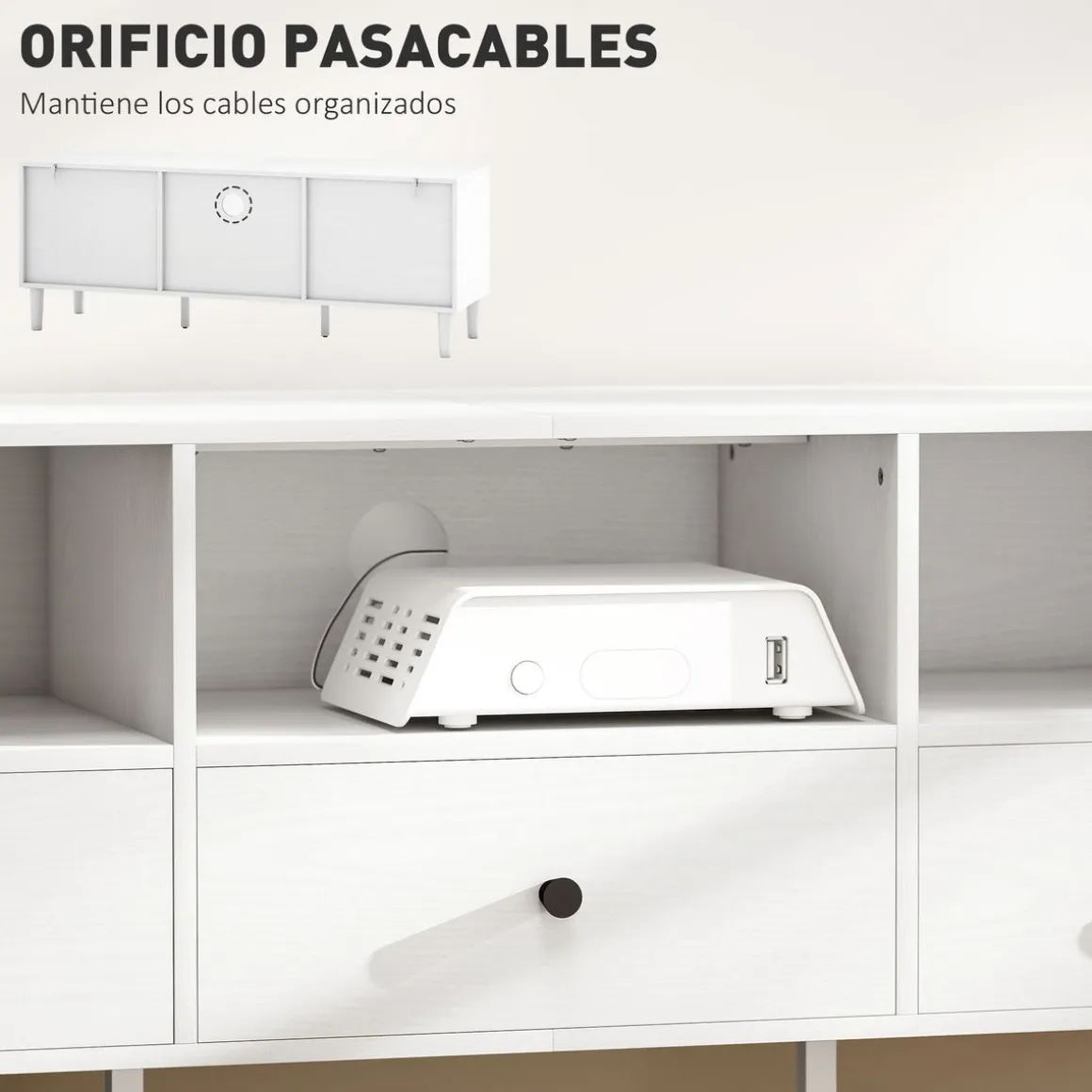 Mueble TV Alaska Homcom 3 cajones + 3 compartimentos blanco 45x120x34 cm