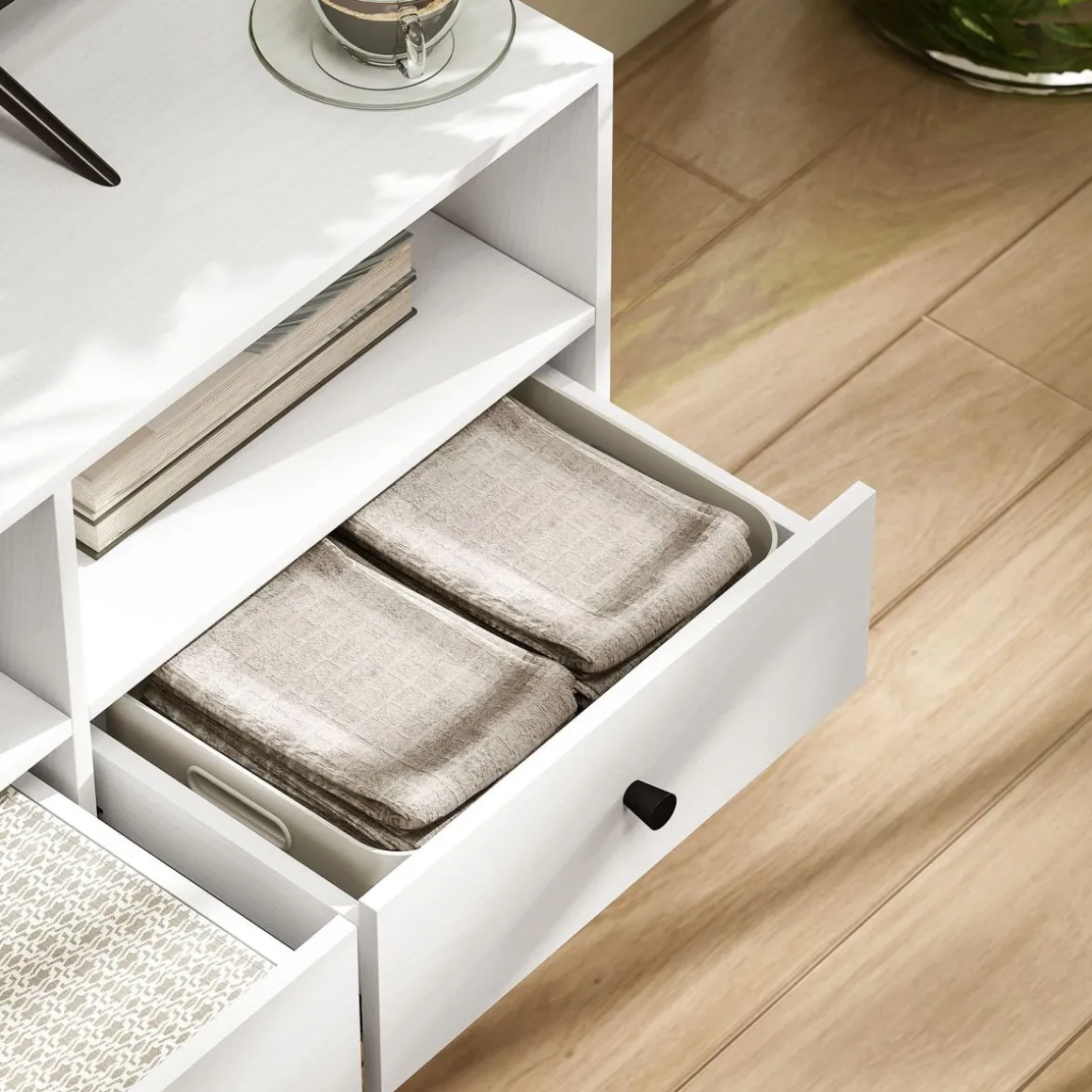 Mueble TV Alaska Homcom 3 cajones + 3 compartimentos blanco 45x120x34 cm