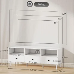 Mueble TV Alaska Homcom 3 cajones + 3 compartimentos blanco 45x120x34 cm