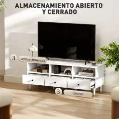 Mueble TV Alaska Homcom 3 cajones + 3 compartimentos blanco 45x120x34 cm