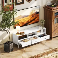 Mueble TV Alaska Homcom 3 cajones + 3 compartimentos blanco 45x120x34 cm