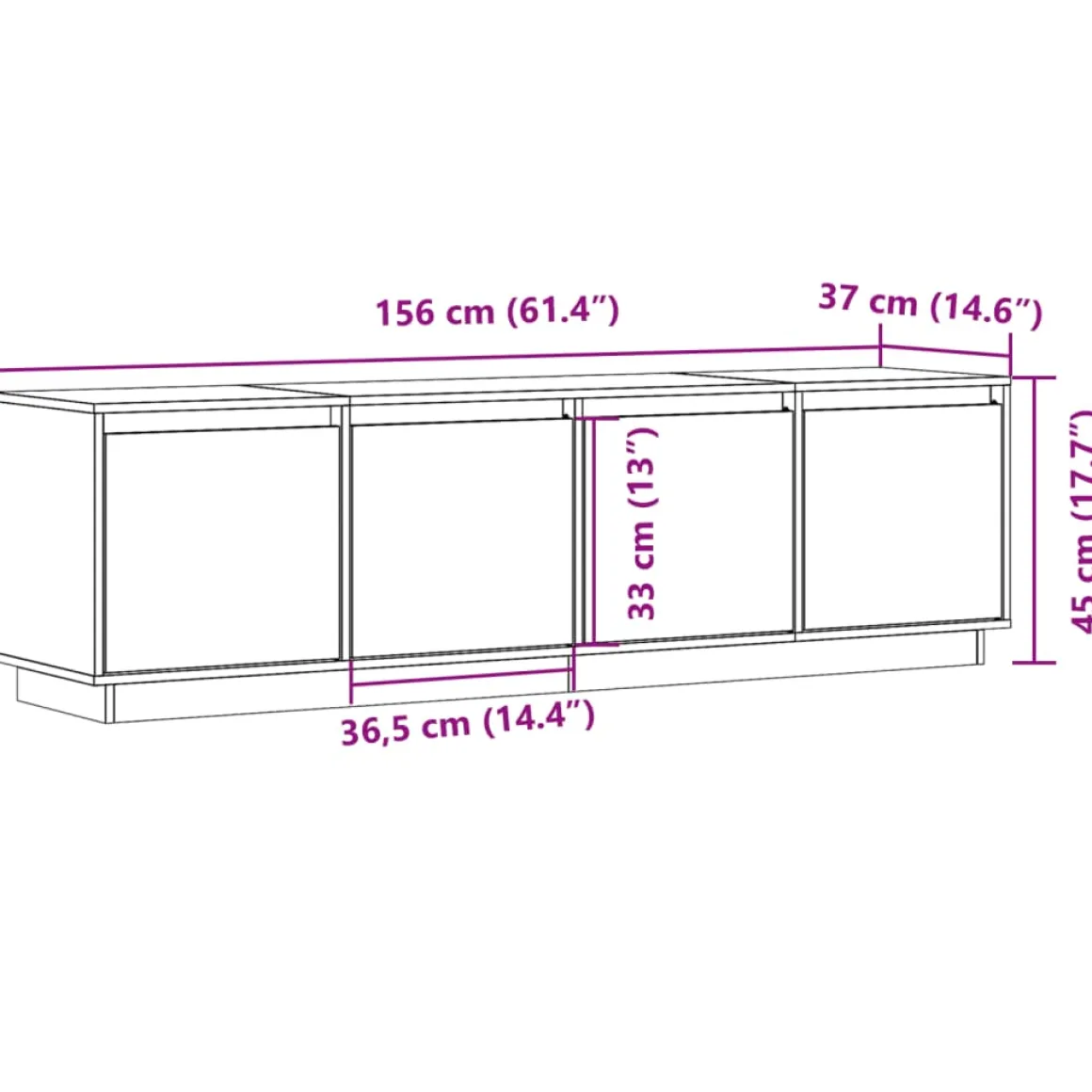 Mueble TV Atenas 4 puertas blanco 45x156x37 cm