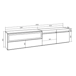 Mueble TV Kroma 3 puertas con chimenea flotante izquierda 45x203x34,6 cm