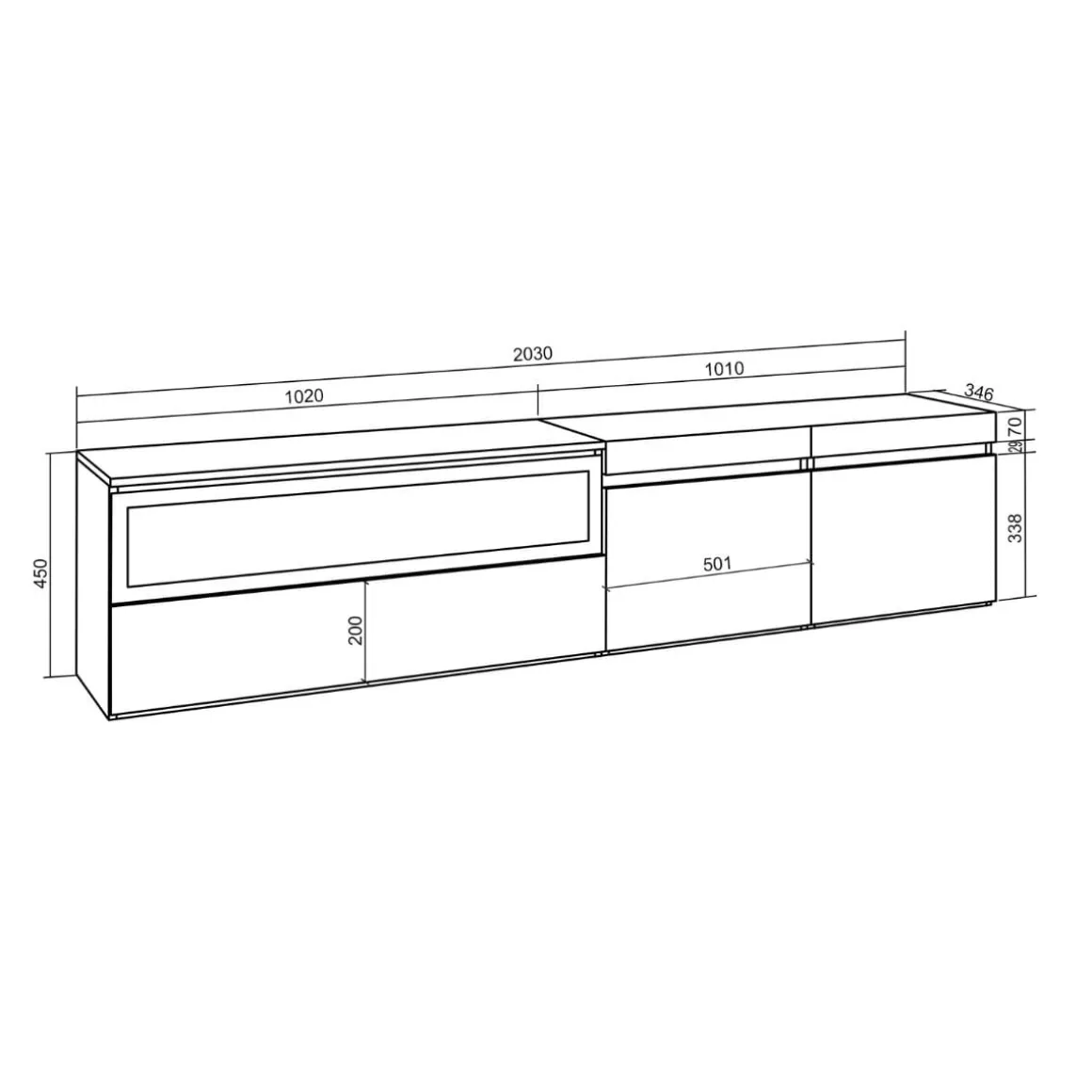 Mueble TV Kroma 3 puertas con chimenea flotante izquierda 45x203x34,6 cm
