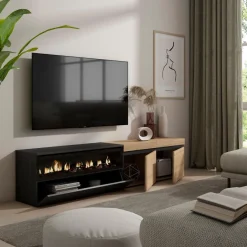 Mueble TV Kroma 3 puertas con chimenea izquierda 45x203x34,6 cm
