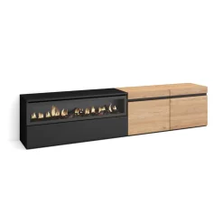 Mueble TV Kroma 3 puertas con chimenea izquierda 45x203x34,6 cm
