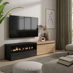 Mueble TV Kroma 3 puertas con chimenea izquierda 45x203x34,6 cm