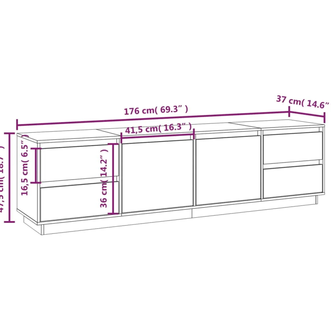 Mueble TV Laura 2 puertas + 4 cajones 47,5x176x37 cm