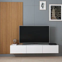 Mueble TV Rigel 3 compartimentos con panel decorativo blanco/natural 30x180x32 cm