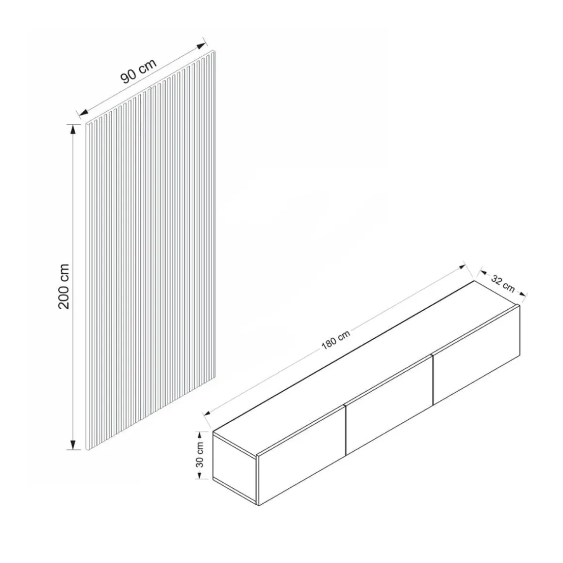 Mueble TV Rigel 3 compartimentos con panel decorativo blanco/natural 30x180x32 cm