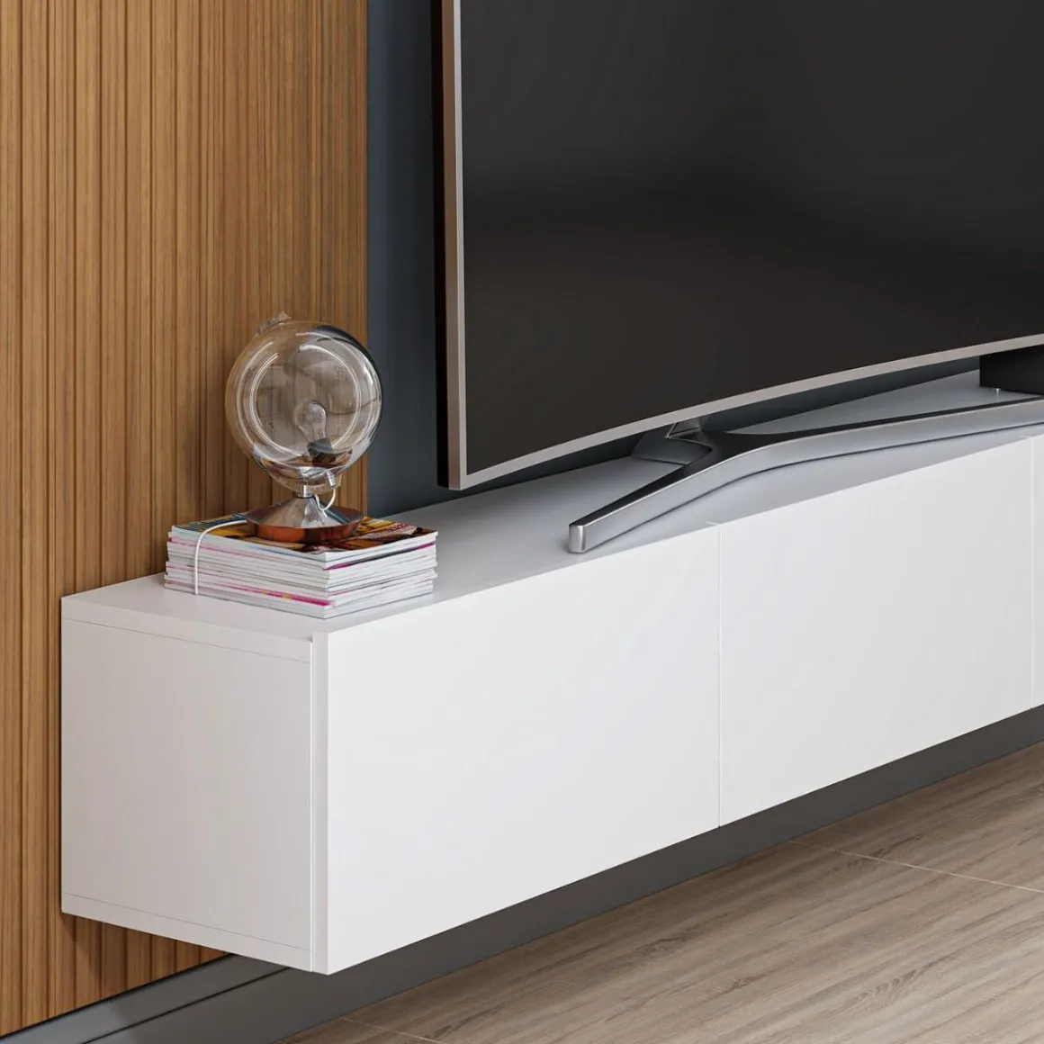Mueble TV Rigel 3 compartimentos con panel decorativo blanco/natural 30x180x32 cm