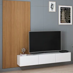Mueble TV Rigel 3 compartimentos con panel decorativo blanco/natural 30x180x32 cm