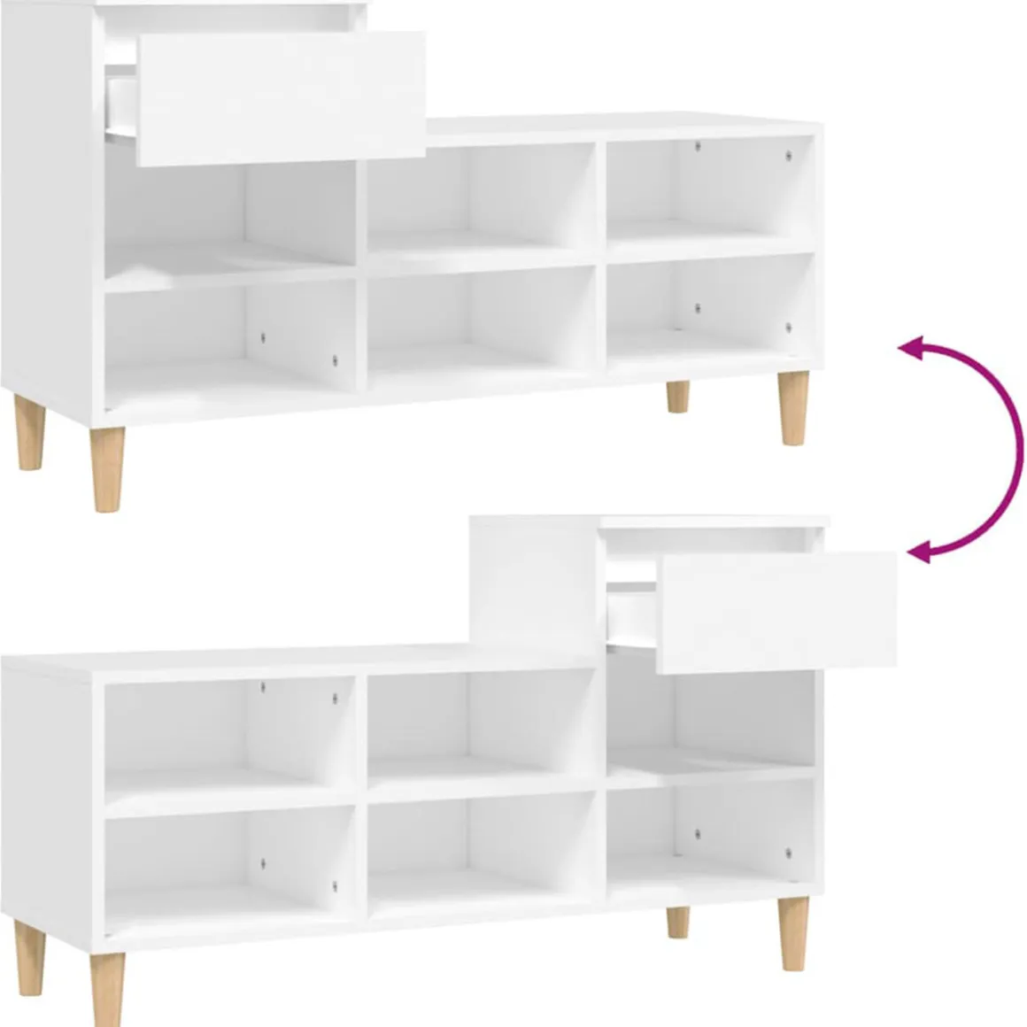 Mueble zapatero 1 cajón 6 compartimentos 60x102x36 cm