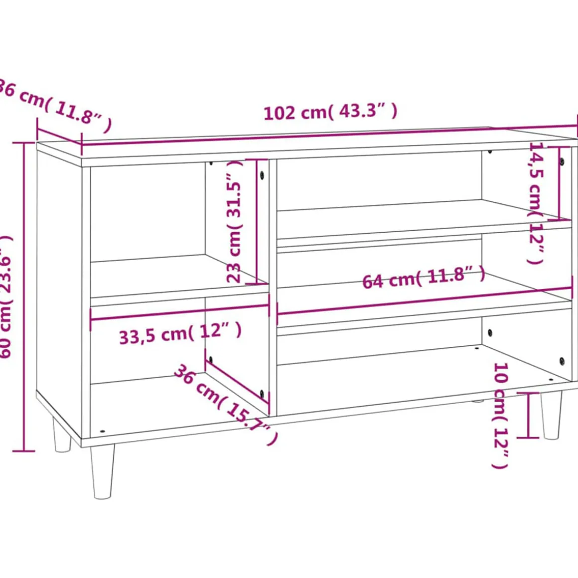 Mueble zapatero 5 compartimentos madera 60x102x36 cm