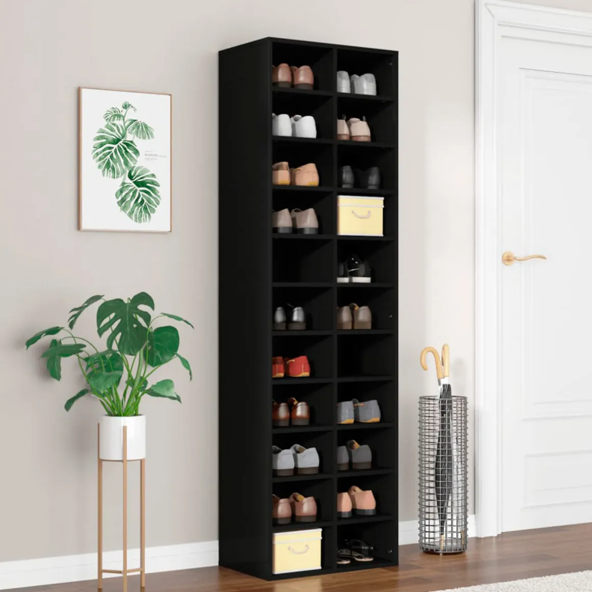 Mueble zapatero de madera 22 compartimentos 183x54x34 cm
