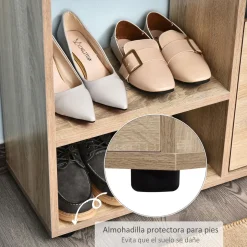 Mueble zapatero Nueva Delhi Homcom 2 puertas + estantes natural 98x101,5x25,5 cm
