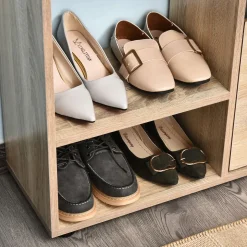 Mueble zapatero Nueva Delhi Homcom 2 puertas + estantes natural 98x101,5x25,5 cm