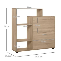 Mueble zapatero Nueva Delhi Homcom 2 puertas + estantes natural 98x101,5x25,5 cm