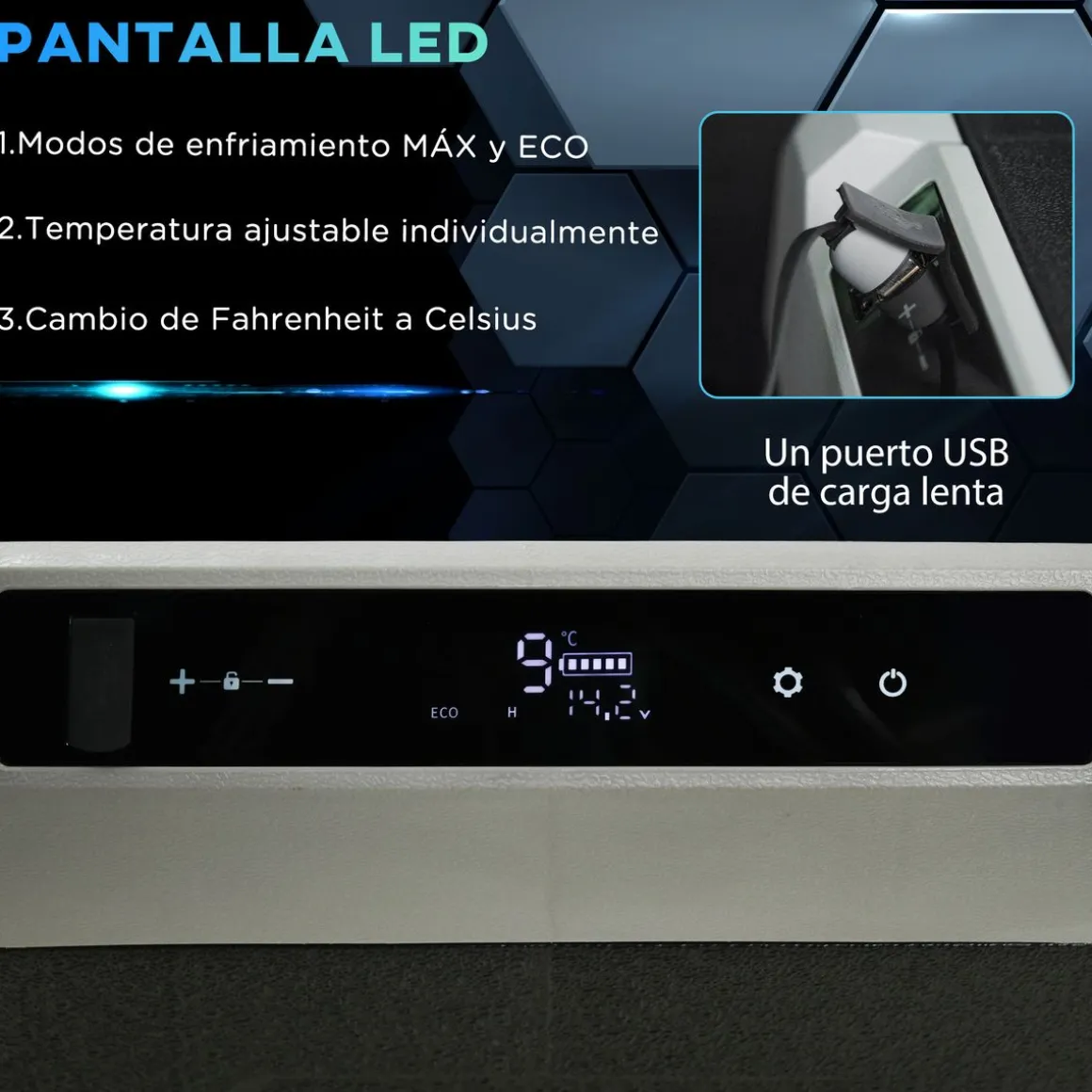 Nevera/congelador para coche Outsunny 60L pantalla LED negro 57,1x71,1x46 cm