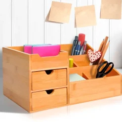 Organizador de escritorio Homcom bambú 15,5x33x20,5 cm