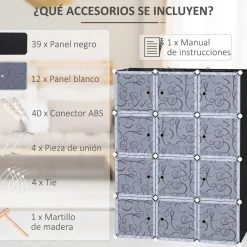 Organizador modular Lume Homcom 12 cubos personalizable blanco/negro 145x111x45 cm