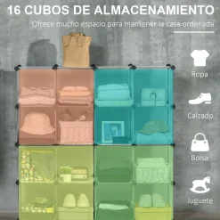 Organizador modular Pluma Homcom 16 cubos transparente 125x125x32 cm