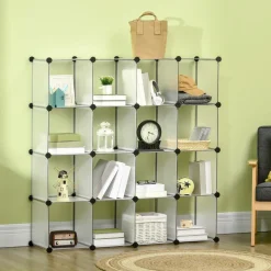 Organizador modular Pluma Homcom 16 cubos transparente 125x125x32 cm