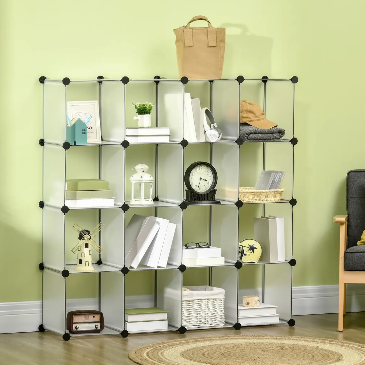 Organizador modular Pluma Homcom 16 cubos transparente 125x125x32 cm