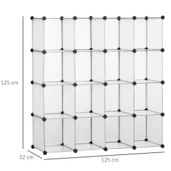 Organizador modular Pluma Homcom 16 cubos transparente 125x125x32 cm