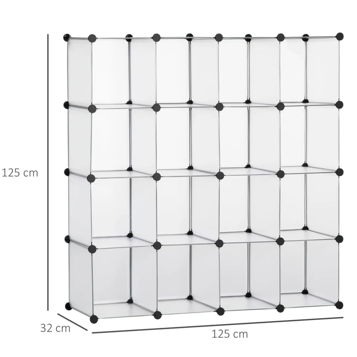 Organizador modular Pluma Homcom 16 cubos transparente 125x125x32 cm