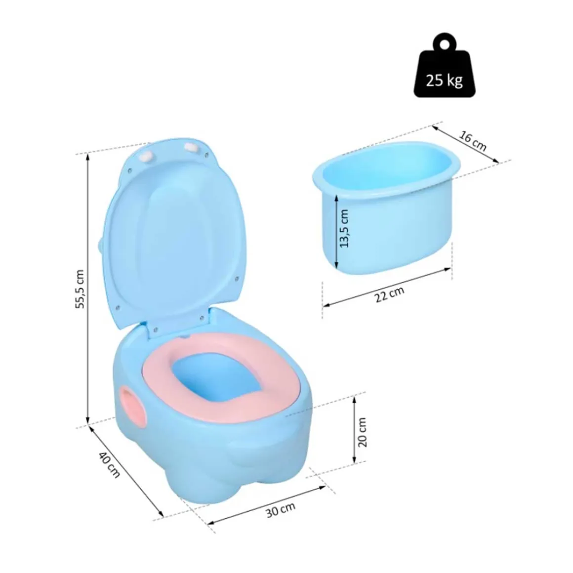 Orinal infantil Homcom 2 en 1 hipopótamo 23x30x40 cm