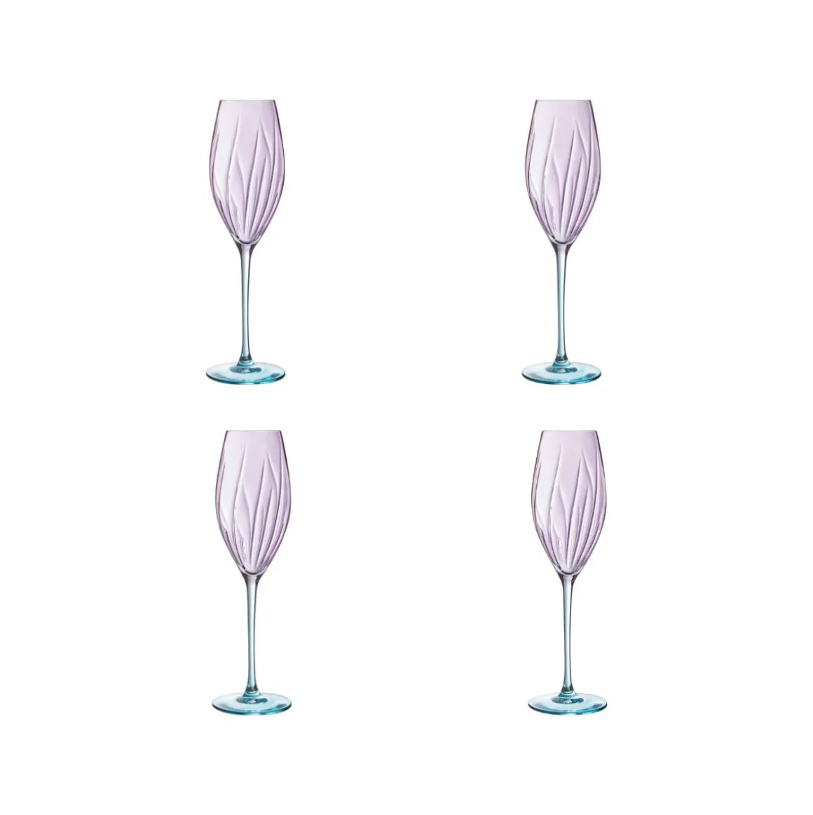 Pack 4 copas flauta Swirly Spring Cristal D’Arques cristalín rosa/verde 21 cl