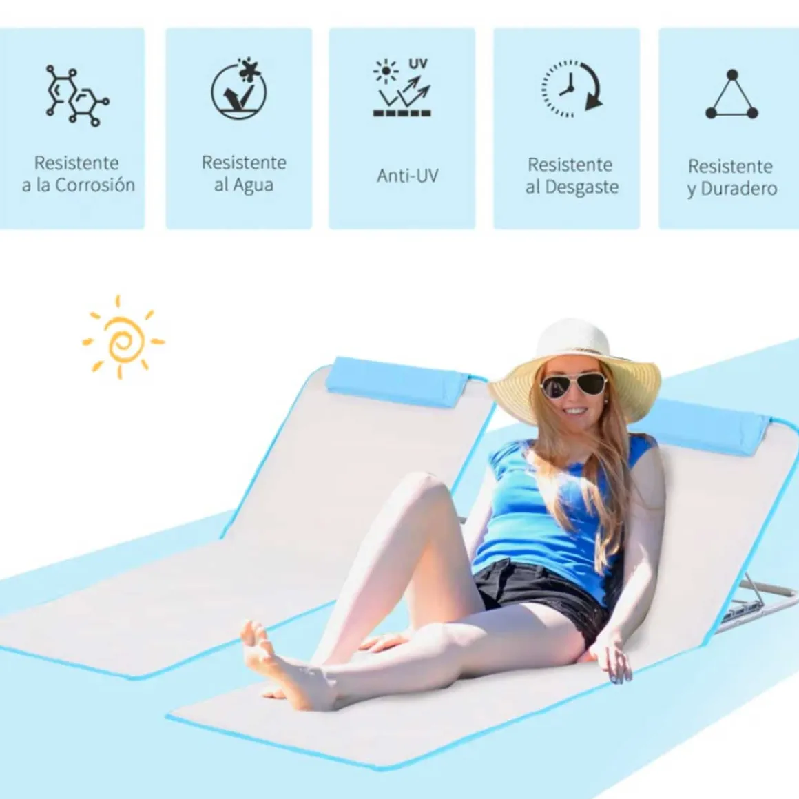 Pack 2 esterillas de playa Outsunny 5 posiciones + bolsa de transporte 36-45x48x134 cm