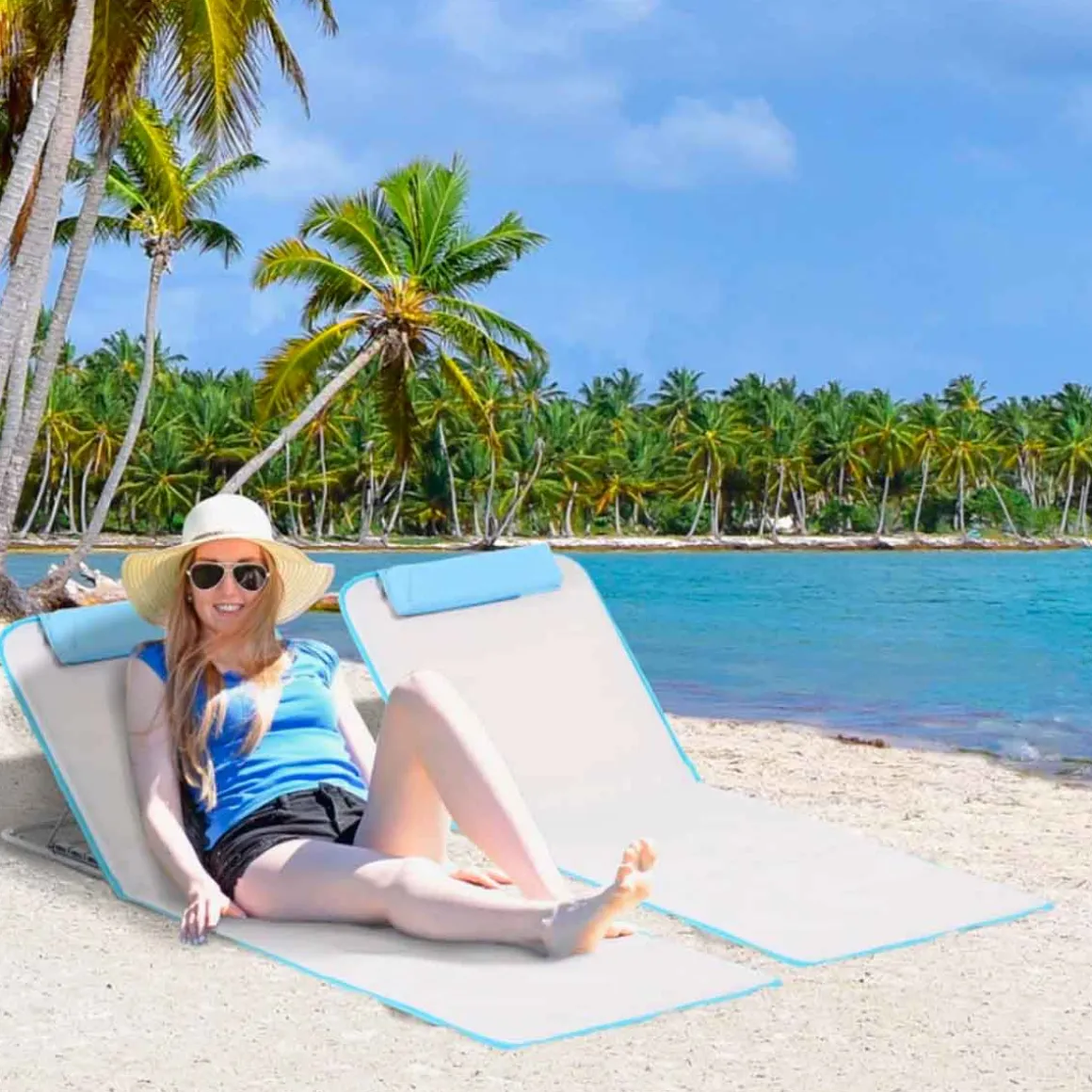 Pack 2 esterillas de playa Outsunny 5 posiciones + bolsa de transporte 36-45x48x134 cm