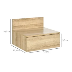 Pack 2 mesitas de noche Kaya Homcom flotantes con cajón natural 30,5x43x36,5 cm