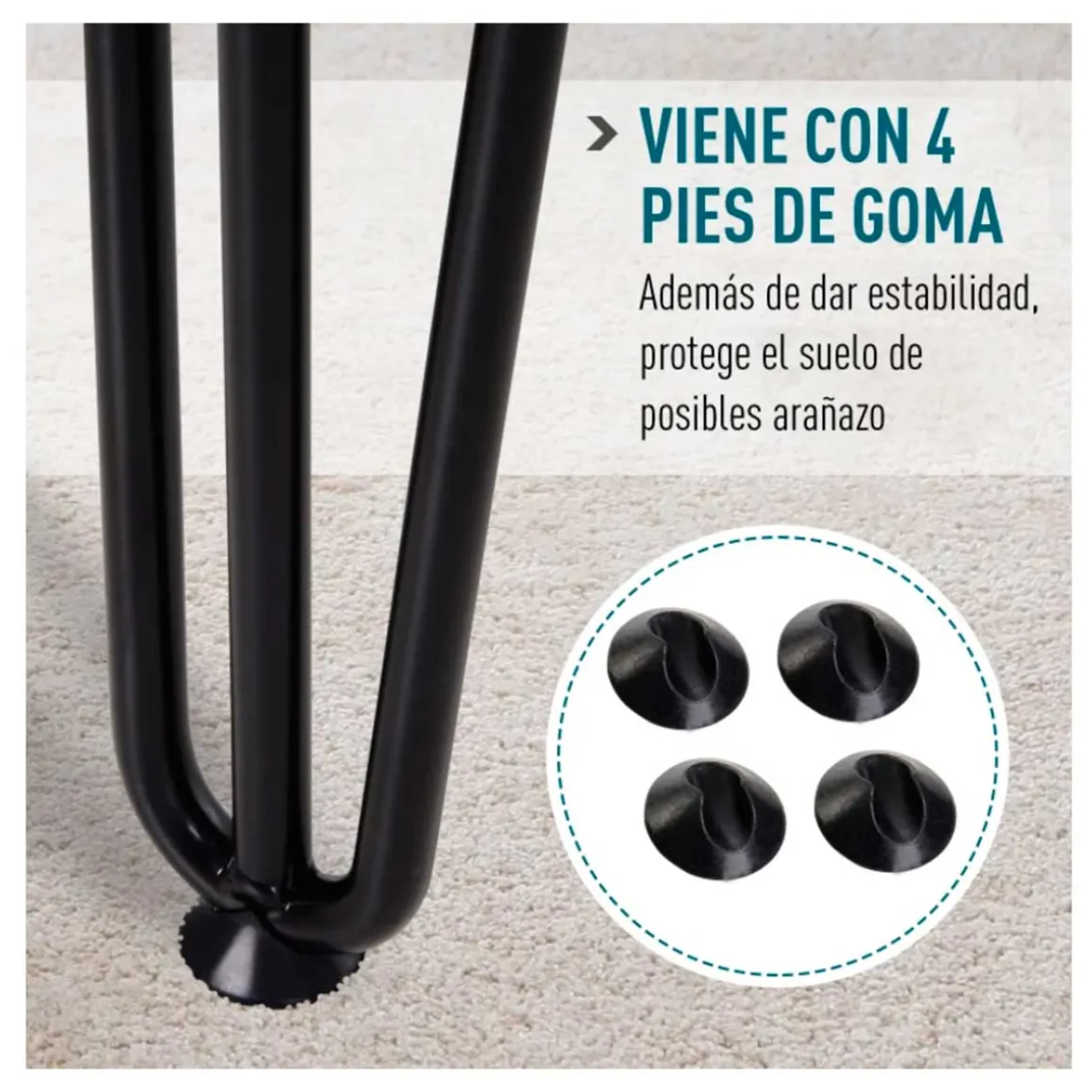 Pack 4 patas para mesa Homcom con protectores negro 71x12x12 cm