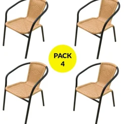 Pack 4 sillas ratán sintético acero