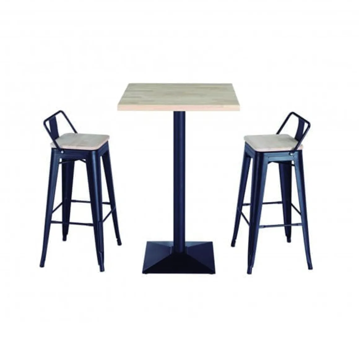 Pack 4 taburetes altos Tolix negro asiento roble Nordish 93x30x33 cm